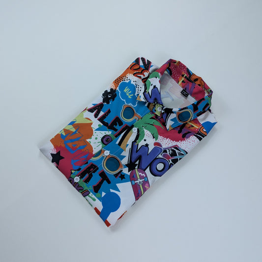 Camicia vintage urban Y2K multicolor pop-art cartoon - M