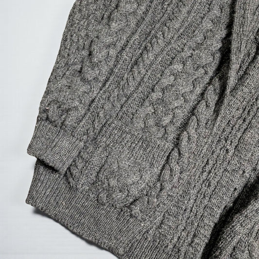 Cardigan Aran Fisherman Vintage Carraig Donn in lana vergine - L