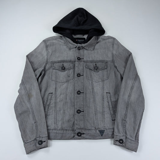 Giacca Guess in denim grigio trucker hoodie - S