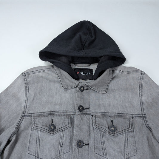 Giacca Guess in denim grigio trucker hoodie - S
