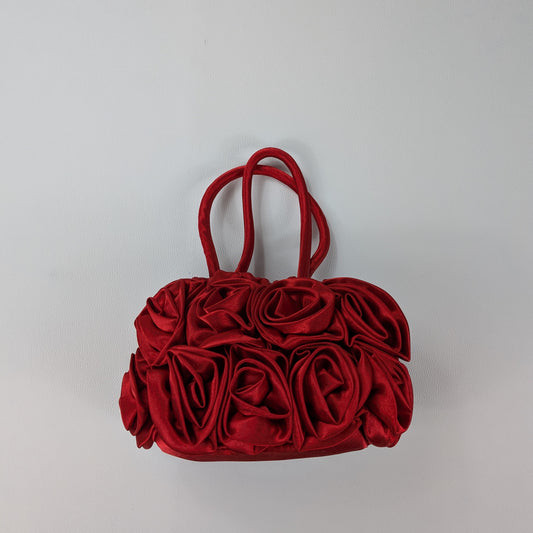 Borsa piccola couture Y2K in tessuto satinato rosette all over