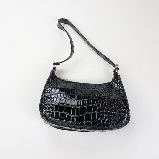 Borsa a spalla ecopelle coccodrillo lucido minimal elegante