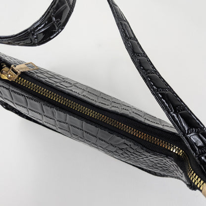 Borsa a spalla ecopelle coccodrillo lucido minimal elegante