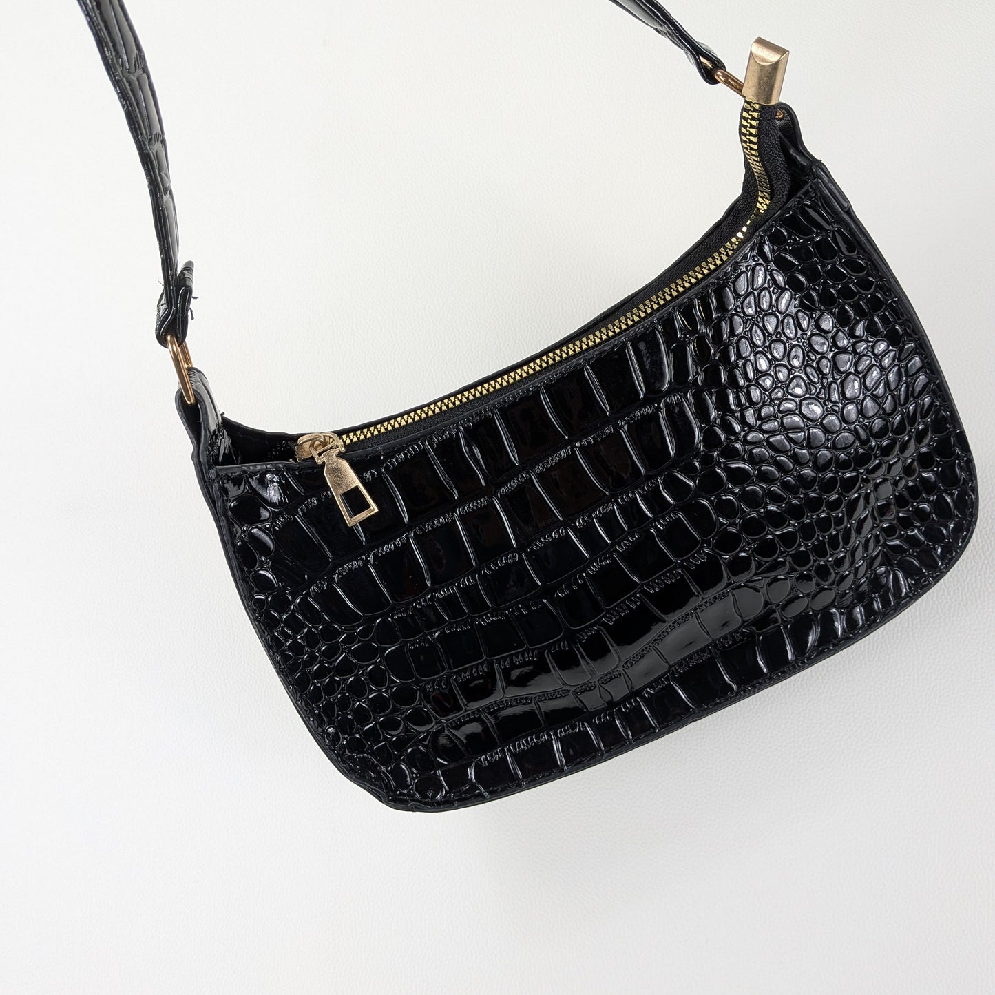 Borsa a spalla ecopelle coccodrillo lucido minimal elegante