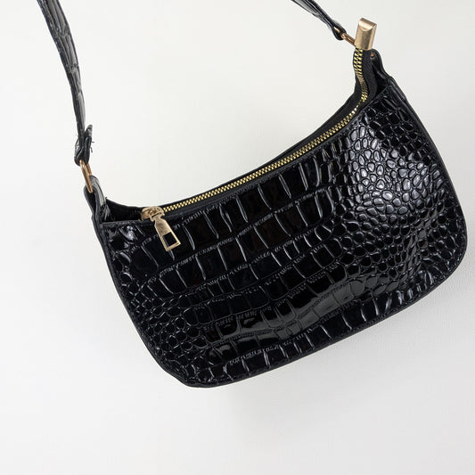 Borsa a spalla ecopelle coccodrillo lucido minimal elegante