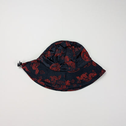 Cappellino bucket rayon satinato nero rosso asian style - M