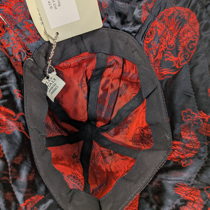Cappellino bucket rayon satinato nero rosso asian style - L