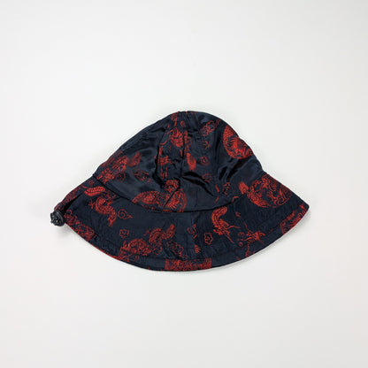Cappellino bucket rayon satinato nero rosso asian style - L