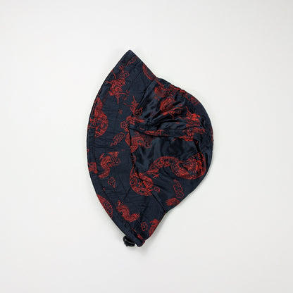 Cappellino bucket rayon satinato nero rosso asian style - L