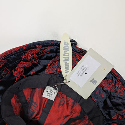 Cappellino bucket rayon satinato nero rosso asian style - L