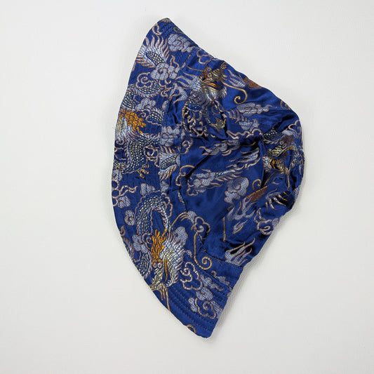 Cappellino bucket in rayon blu satinato streetwear skate - L