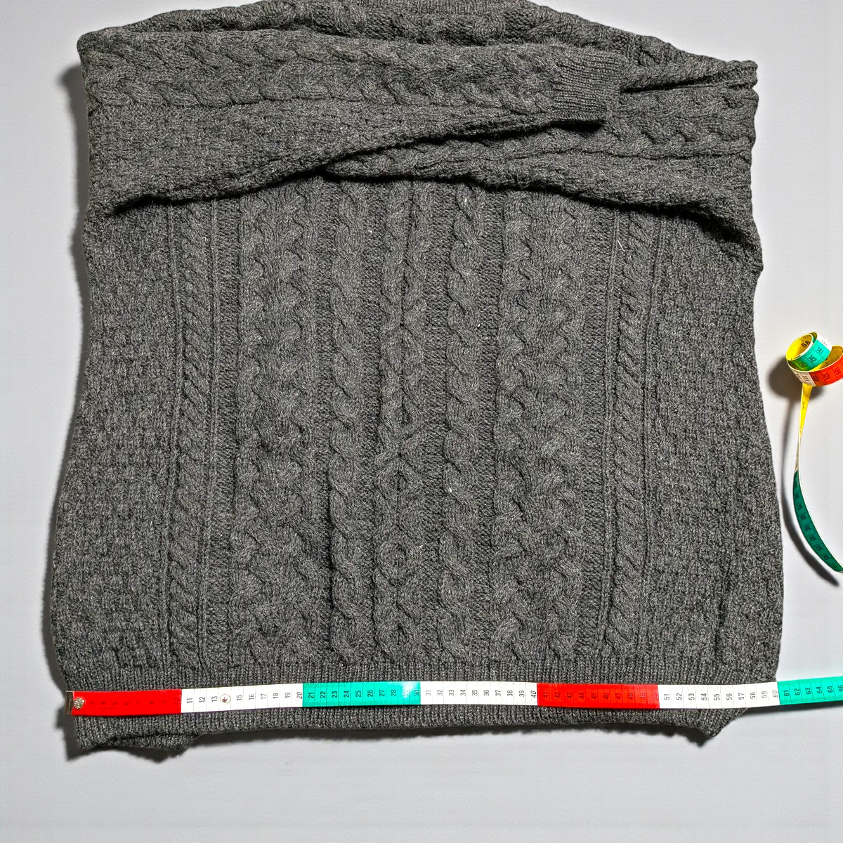 Cardigan Aran Fisherman Vintage Carraig Donn in lana vergine - L
