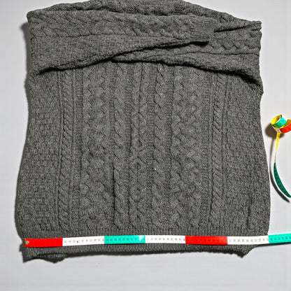 Cardigan Aran Fisherman Vintage Carraig Donn in lana vergine - L