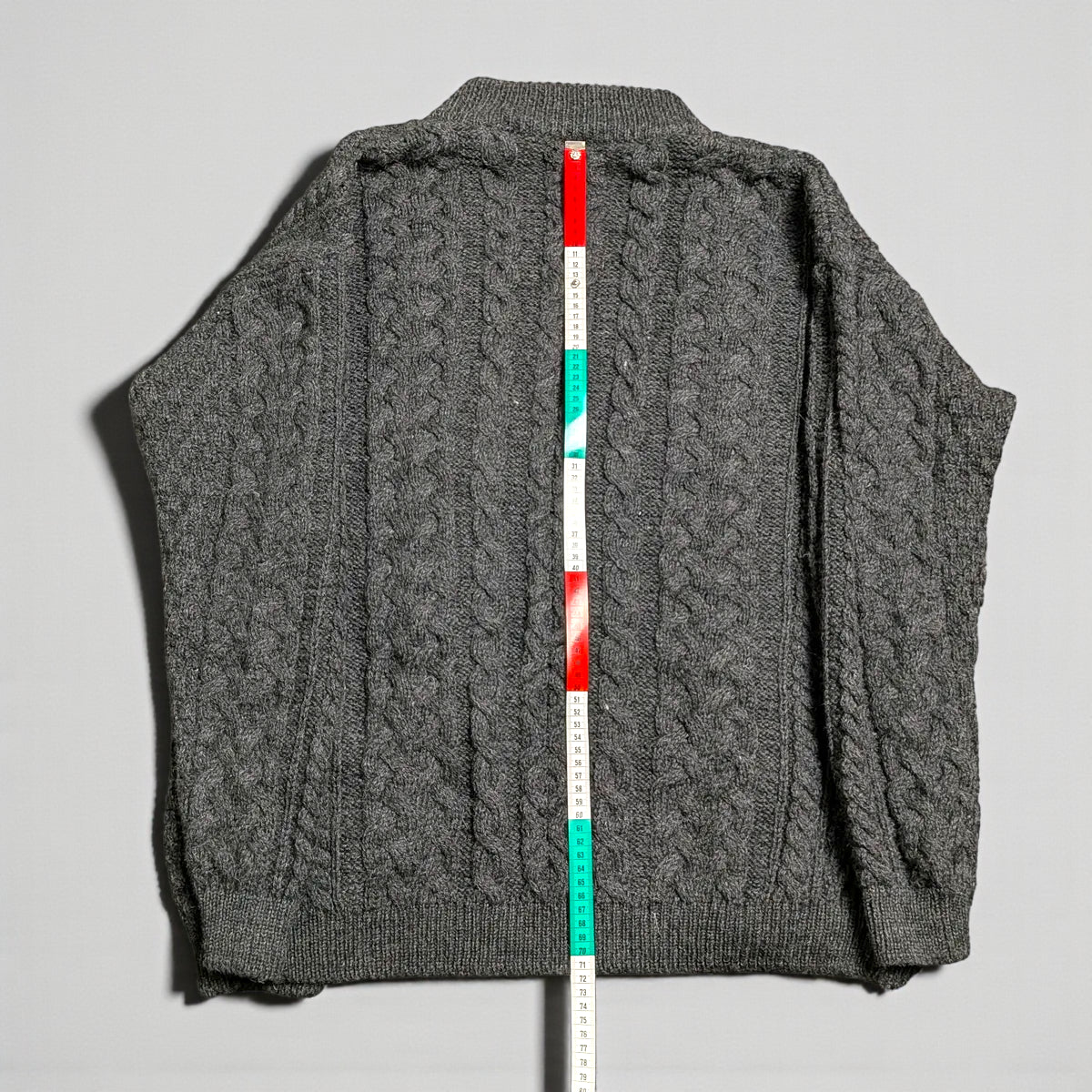 Cardigan Aran Fisherman Vintage Carraig Donn in lana vergine - L