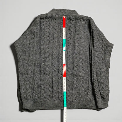 Cardigan Aran Fisherman Vintage Carraig Donn in lana vergine - L