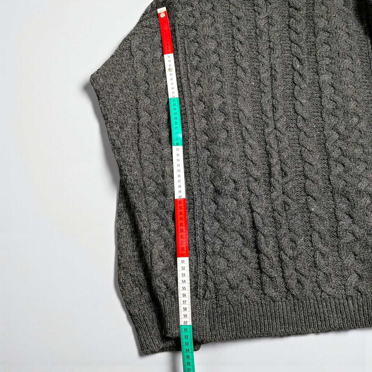 Cardigan Aran Fisherman Vintage Carraig Donn in lana vergine - L