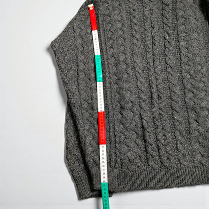 Cardigan Aran Fisherman Vintage Carraig Donn in lana vergine - L