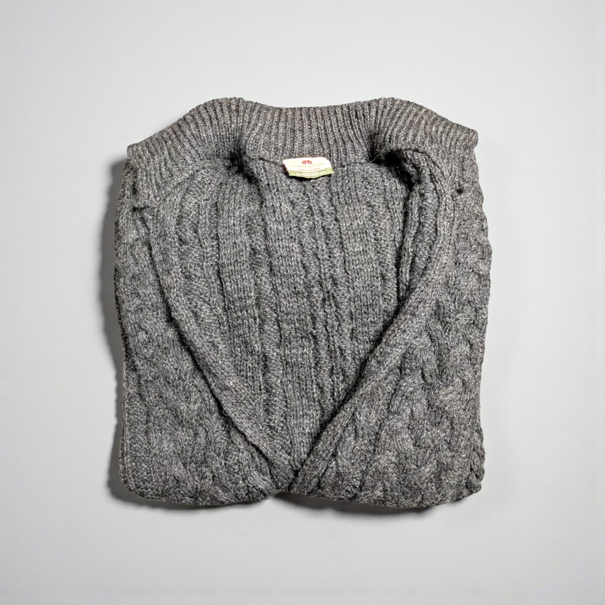 Cardigan Aran Fisherman Vintage Carraig Donn in lana vergine - L