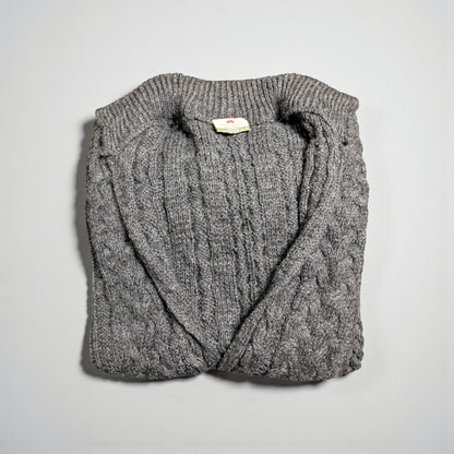 Cardigan Aran Fisherman Vintage Carraig Donn in lana vergine - L
