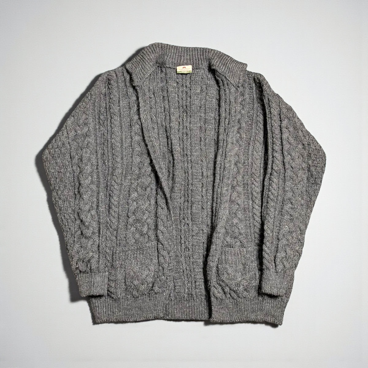 Cardigan Aran Fisherman Vintage Carraig Donn in lana vergine - L