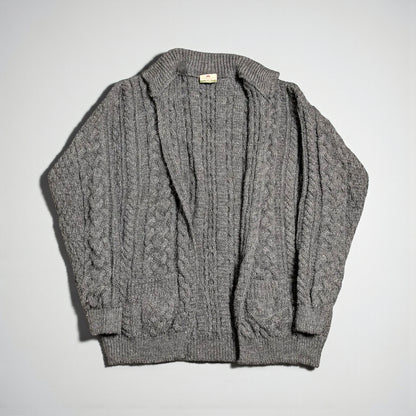 Cardigan Aran Fisherman Vintage Carraig Donn in lana vergine - L