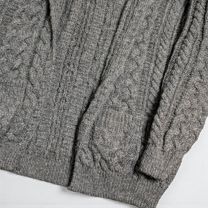 Cardigan Aran Fisherman Vintage Carraig Donn in lana vergine - L