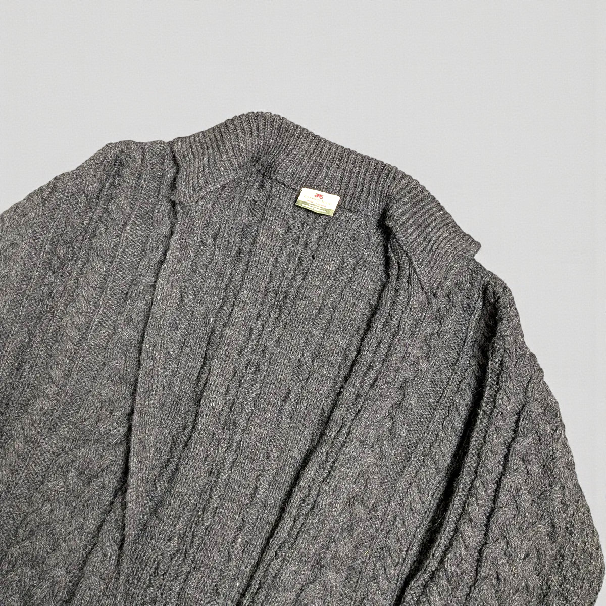 Cardigan Aran Fisherman Vintage Carraig Donn in lana vergine - L