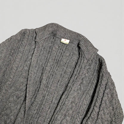 Cardigan Aran Fisherman Vintage Carraig Donn in lana vergine - L