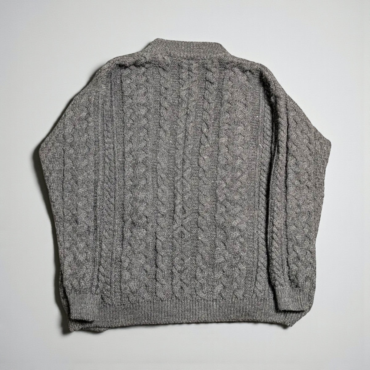 Cardigan Aran Fisherman Vintage Carraig Donn in lana vergine - L