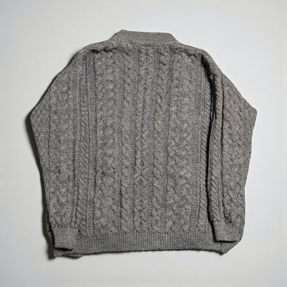 Cardigan Aran Fisherman Vintage Carraig Donn in lana vergine - L