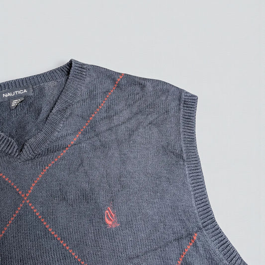 Gilet vintage Nautica scollo V con motivo argyle - XL