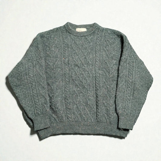 Maglione vintage Fisherman Aran filato tweed con neps multicolor - L/XL